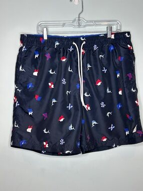 Nautica Navy‎ Swim Trunks with Red, Blue & White Nautical Print